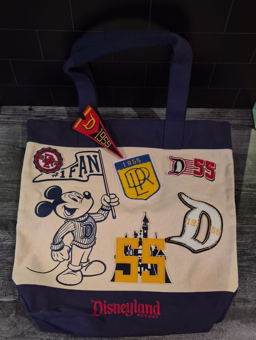 disney collegiate patch theme canvas tote
